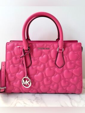 New MICHAEL KORS Sheila Medium Heart Embroidered Satchel Pink